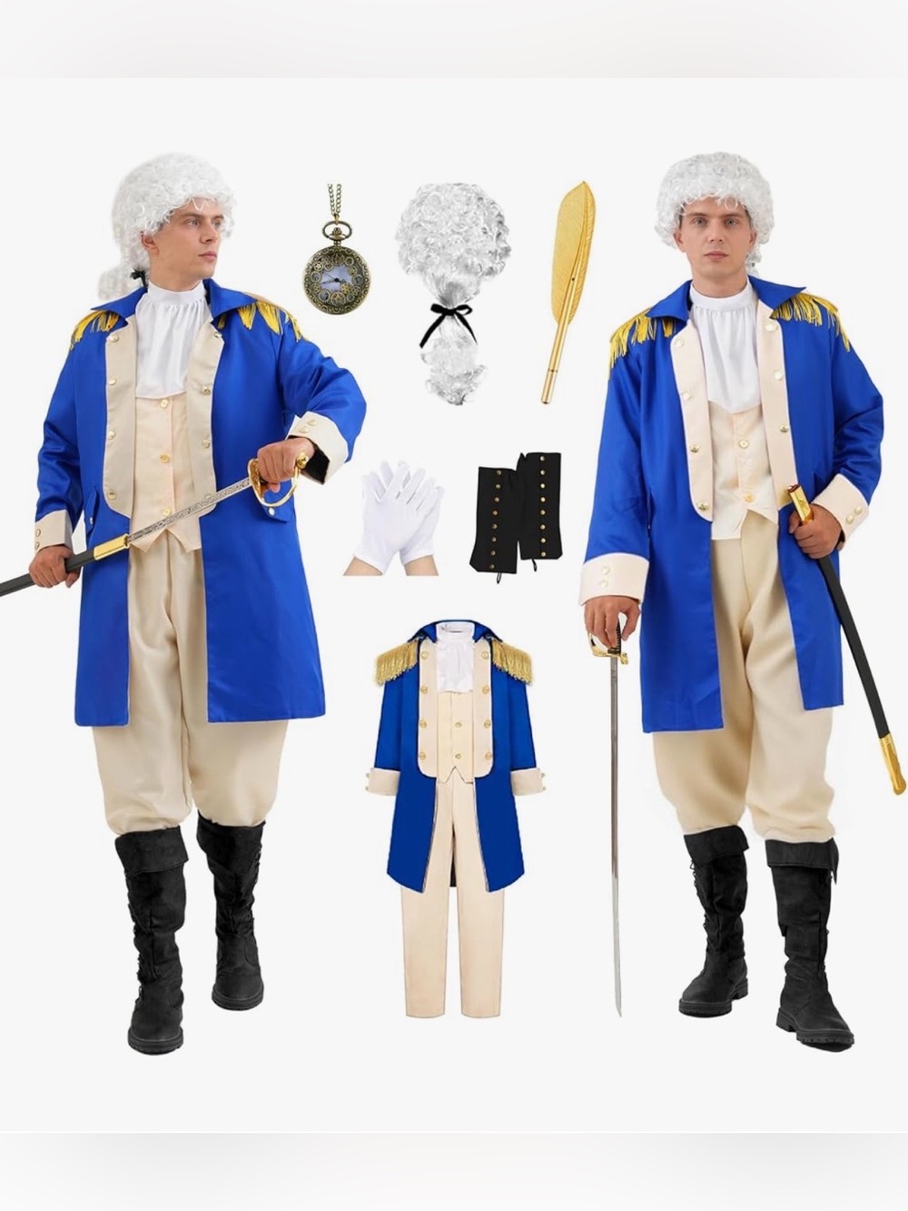 NWT Akokvlar Mens Founding Father George Washington Costume Hamilton Colonial